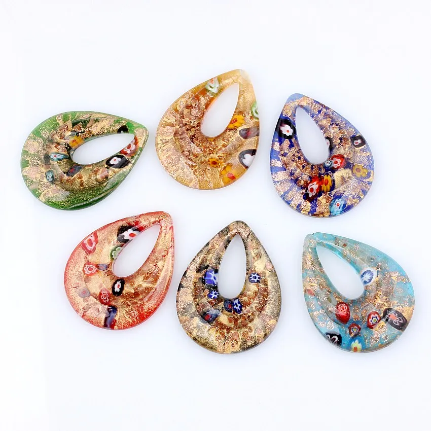 Moda piękna sprzedaż hurtowa 6 szt. Ręcznie robionego szkła Murano Mixed kolorowe Drop Millefiori Charms wisiorki