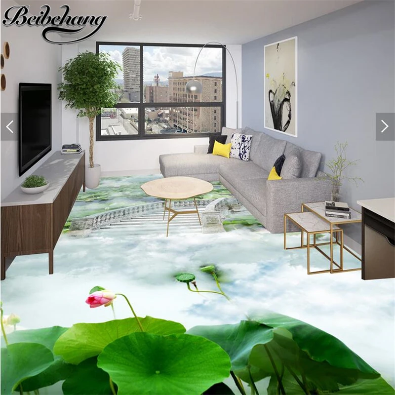 

beibehang Custom photo pvc self-adhesive wallpaper 3d living room shopping mall fairyland pond decorative painting 3D flooring