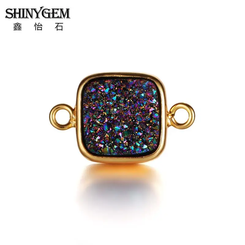 

5pcs/lot Natural Stone Druzy Connector Pendants 12mm Gold Color Square Charm Connectors For Bracelet Jewelry Making DIY