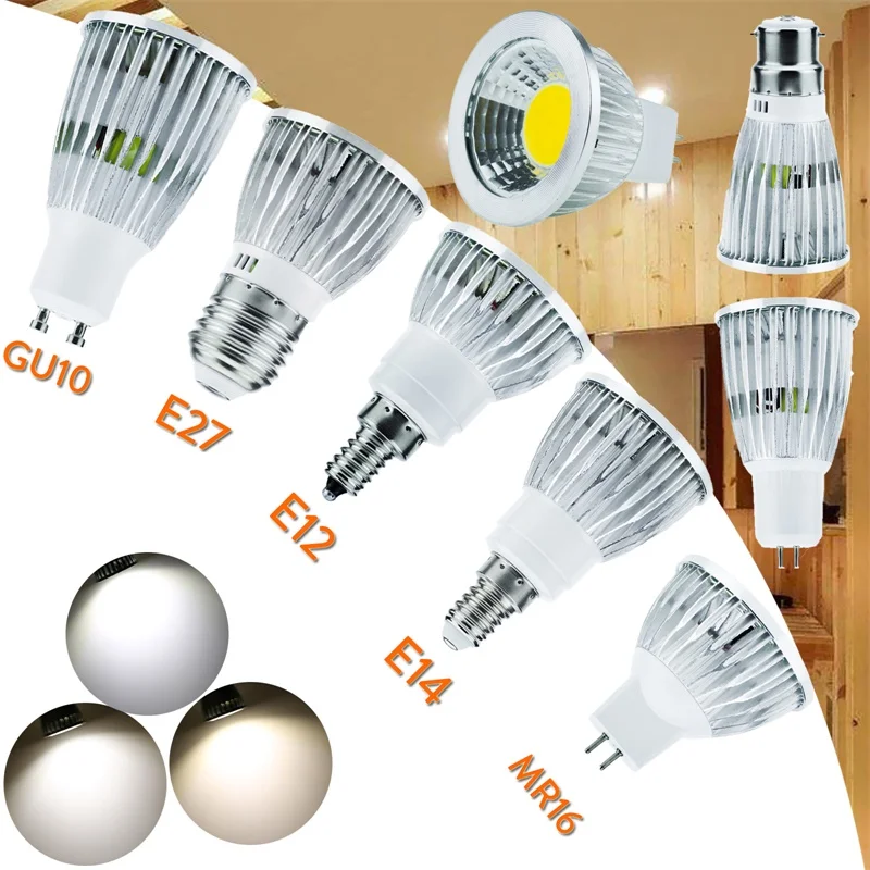 

LED Bulb GU10 E27 E14 MR16 DC 12V Lampada LED Lamp 220V 110V 6W 9W 12W Bombillas LED COB Spotlight Lamparas Bulbs Light 85-265V