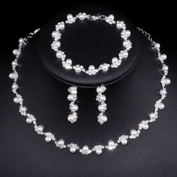 Newest Simulated Pearl Bride Wedding Jewelry Sets Elegant Crystal Necklace Earrings Bracelets Sets Women Party Accessories WX040