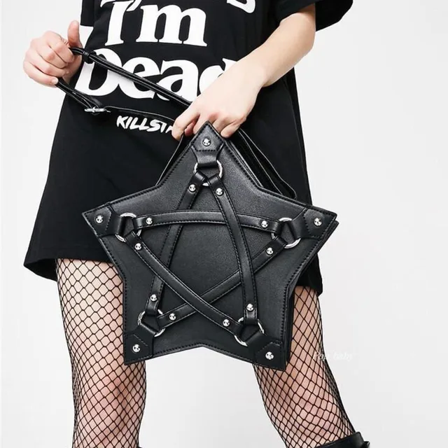 JIEROTYX w ciemnym kolorze w stylu gotyckim Pentagram torba na ramię Unisex projektant punkowy casualowe torby tote kobiety moda torebka w stylu Retro prezenty czarna skóra