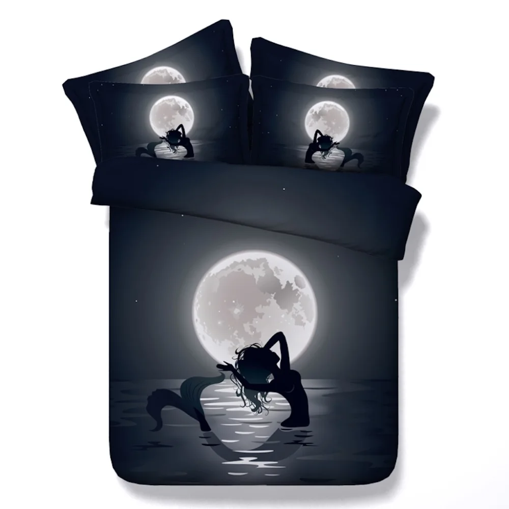 4 PCS PER SET Beautiful Cartoon Mermaid in the Moonlight decorations for home Christmas gifts Mermaid bed cover set