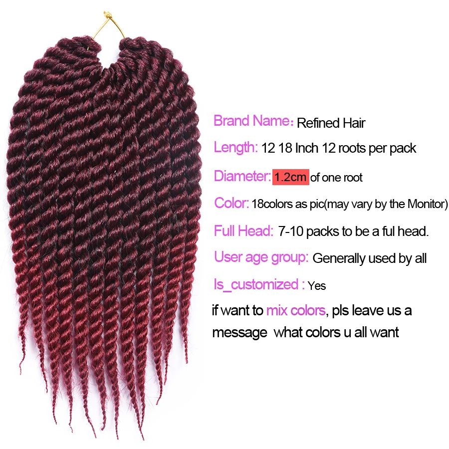 TOMO 12 "18" 12 Radici/Pack Senegalese Twist Grande Crotchet Estensioni Dei Capelli Sintetici Ombre Intrecciare I Capelli Crochet trecce 18 Colori