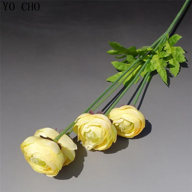 YO CHO Foreign Peonies Artificial Silk Lulian Flowers Lotus Wedding Home Party Decor Autumn Decoration Ranunculus Plants Flowers