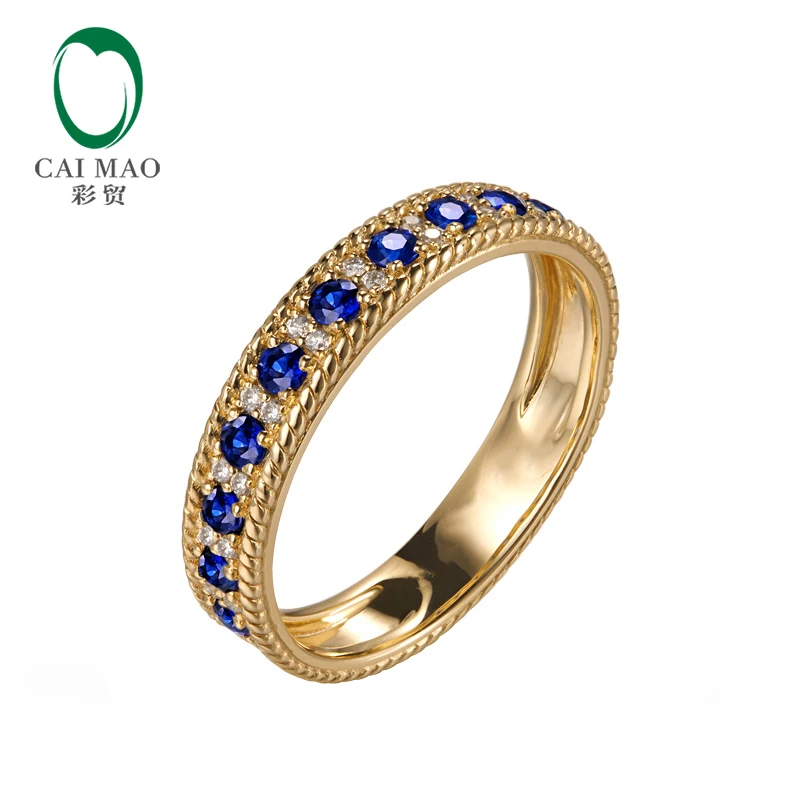 

Caimao Jewelry 14K Yellow Gold 0.09ct Pave H SI Natural Diamond & 0.47ct Sapphires Engagement Rope Wedding Band