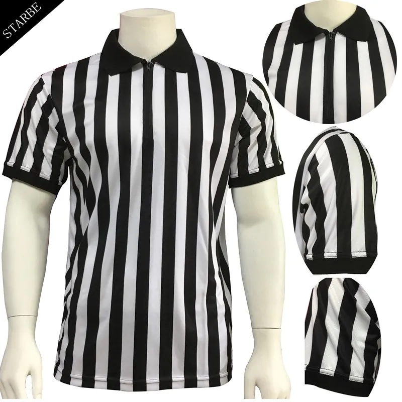 Men professional black white stripes breathable basketball referee shirt