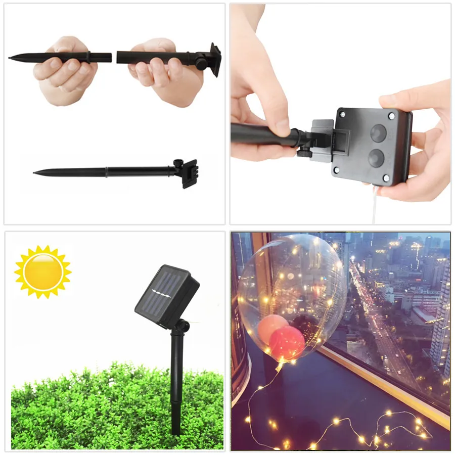 Outdoor String Garland Lights LED Copper Wire String Flasher Fairy Lights Waterproof Lamp With Solar Panel For Garden Decoration