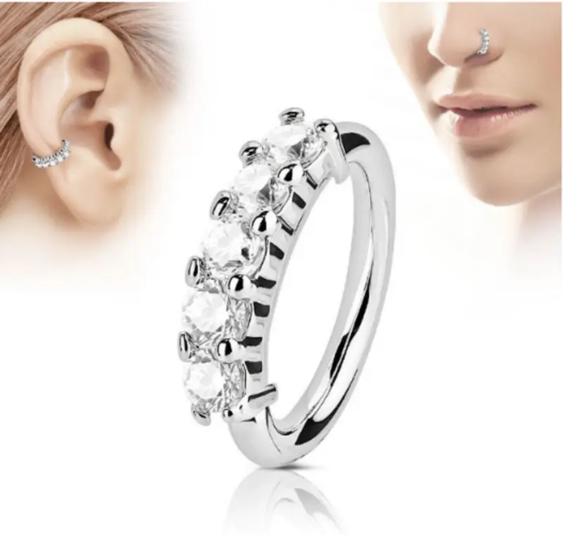 50pcs Body Jewelry Piercing - CZ Nose Hoop Ring Ear Helix Daith Cartilage Tragus Earring Nose Septum Ring Bend Shine 18G