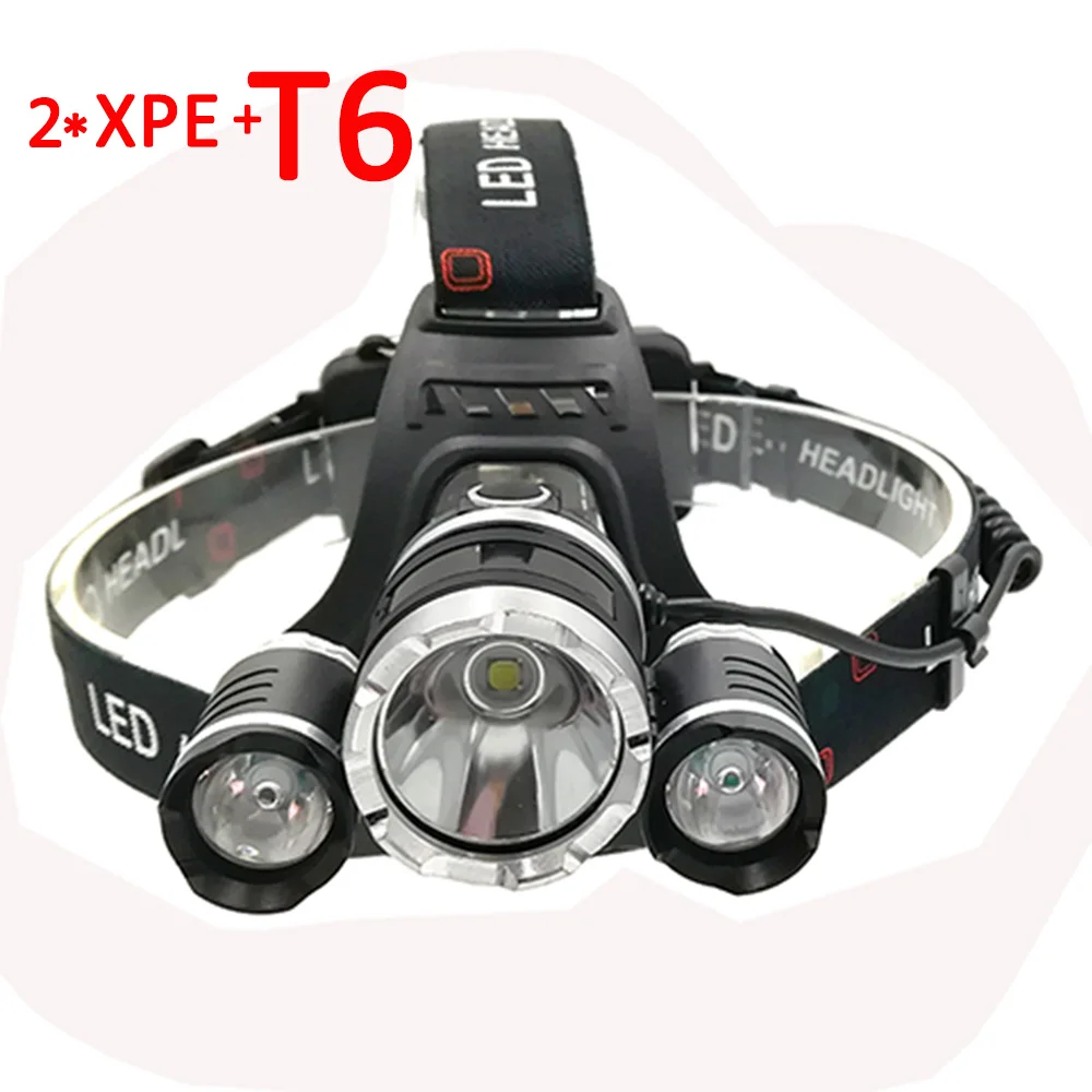 3 LED Koplamp 2x XPE ROOD + T6 Wit Koplamp 4 Mode Oplaadbare Head Lamp Zaklamp + 18650 Batterij + oplader Voor Camping