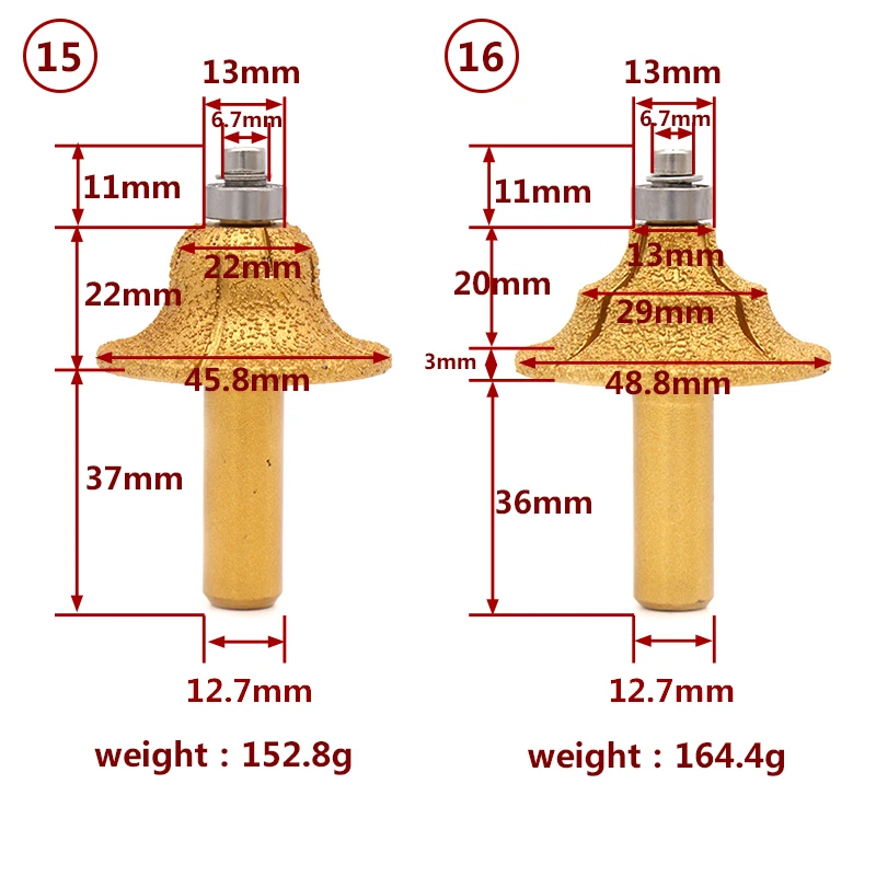 1 stücke 1/2 "Schaft Vakuum Gelötete Diamant Router Bits für Granit Marmor Router Cutter Profiling Schneiden Stein Rand gravur Werkzeuge – Detail 8
