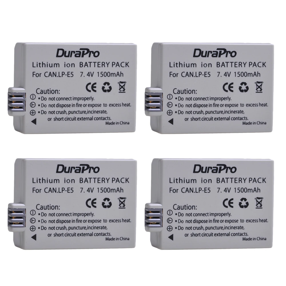 DuraPro 4pcs LP-E5 LP E5 LPE5 1500mAh Replacement Camera Battery For Canon EOS 450D 500D 1000D KISS X2 X3 F Rebel XS XSi T1i