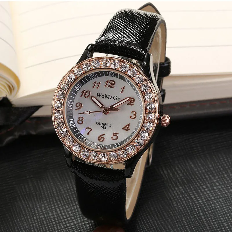 New Women Watches Crystal Watches Ladies Watches WOMAGE Fashion Casual Quartz Watch Leather Band montre femme 2020 reloj mujer