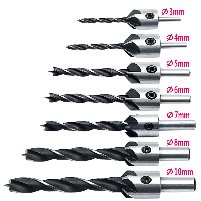 8Pcs Verzinkboor Boren Set Hss Hout Boren Ruimer Kit Voor Houtbewerking Afschuining Power Tools 3Mm 4Mm 5Mm 6Mm 7Mm 8Mm 10Mm