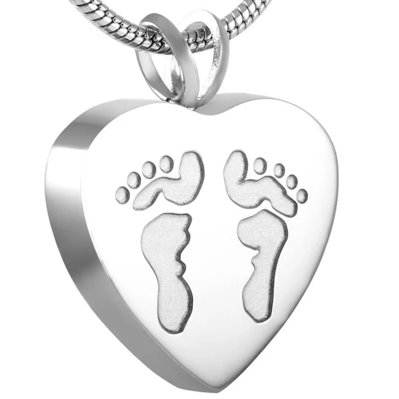 

K8006 Heart Engraved Footprint Cremation Jewelry for Ashes Pendant Stainless Steel Holder Urns Keepsake Memorial Necklace