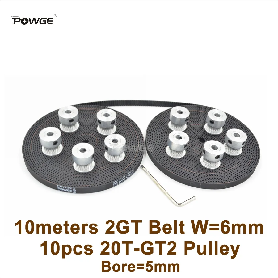 

POWGE 10pcs 20 Teeth GT2 Timing Pulley Bore 5mm + 10M 2GT Timing Belt Width 6mm 20Teeth 20T 2GT Pulley 3D Printer Parts