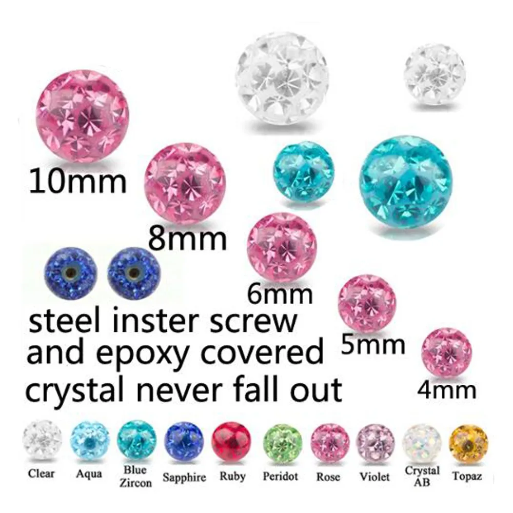 Crystal Ferido Epoxy Balls Piercing Body Jewelry Replacement For Belly Button Navel Lip Ring Tongue Barbells Insert Steel Screw