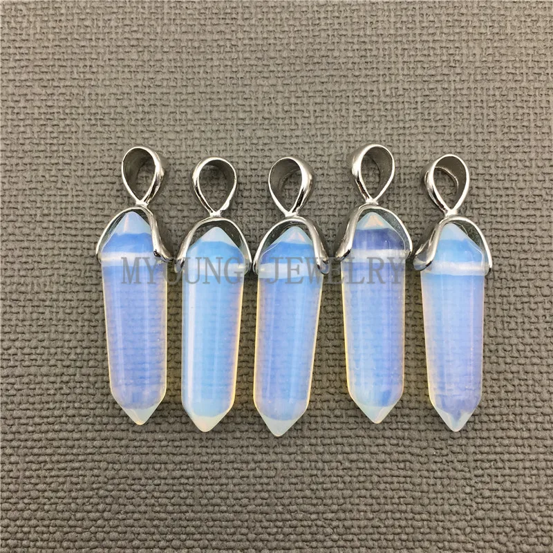 10PCS Healing Stone Blue Opal Hexagon Spike Point Pendant MY0287