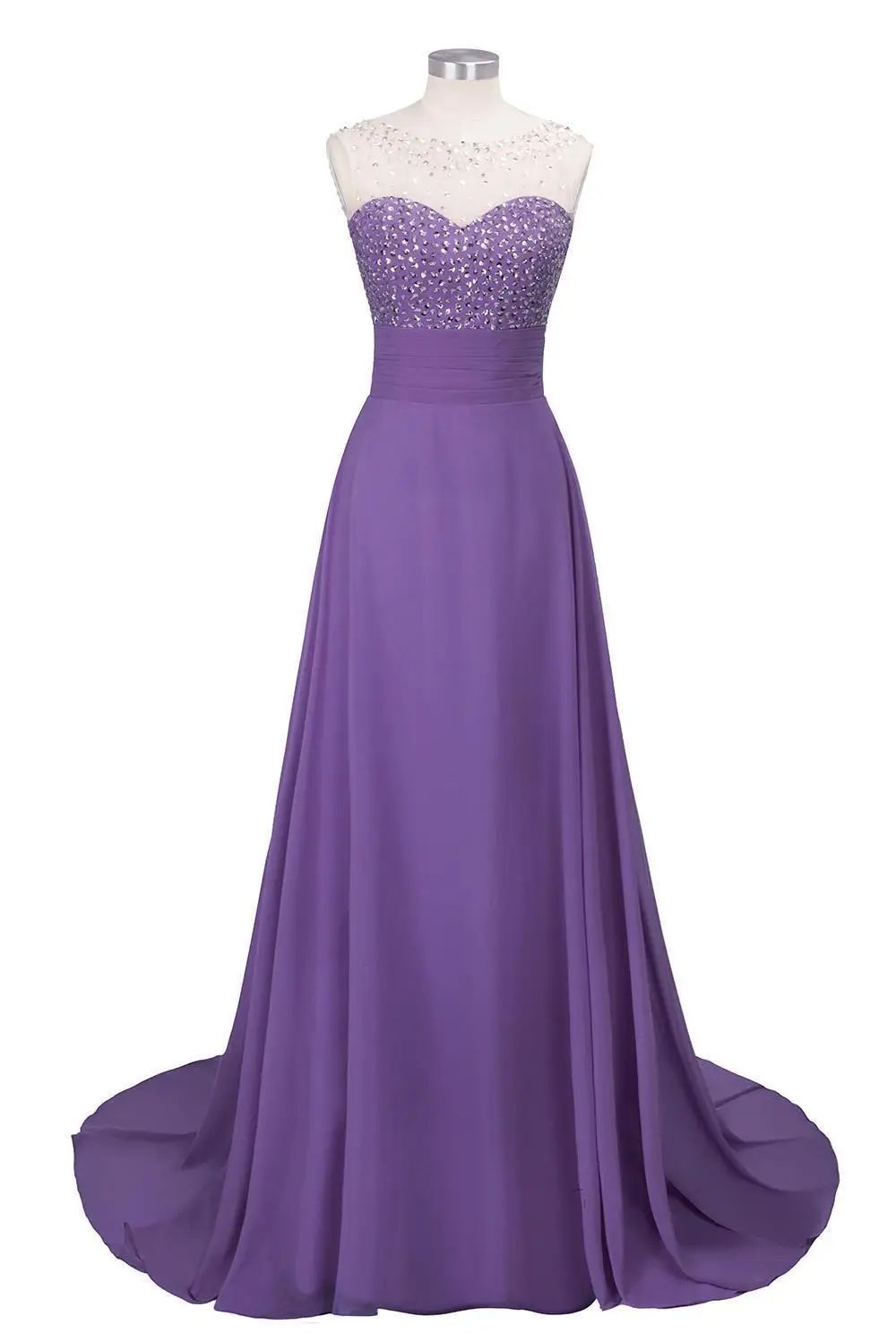 ในสต็อกราคาถูกชีฟองยาวสีแดง Lilac ชุดเจ้าสาว A-Line Vestido De Festa De Casamen Sequins อย่างเป็นทางการชุดราตรี