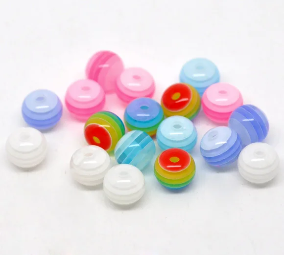 Wholesale - Mixed Stripe Resin Round Beads 8mm, sold per packet of 200