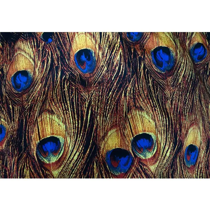 LEO&LIN Retro Peacock Feather Printed Yellow Gold Blue Elastic Satin Exclusive Patchwork Cotton Fabric Tissus 50%OFF