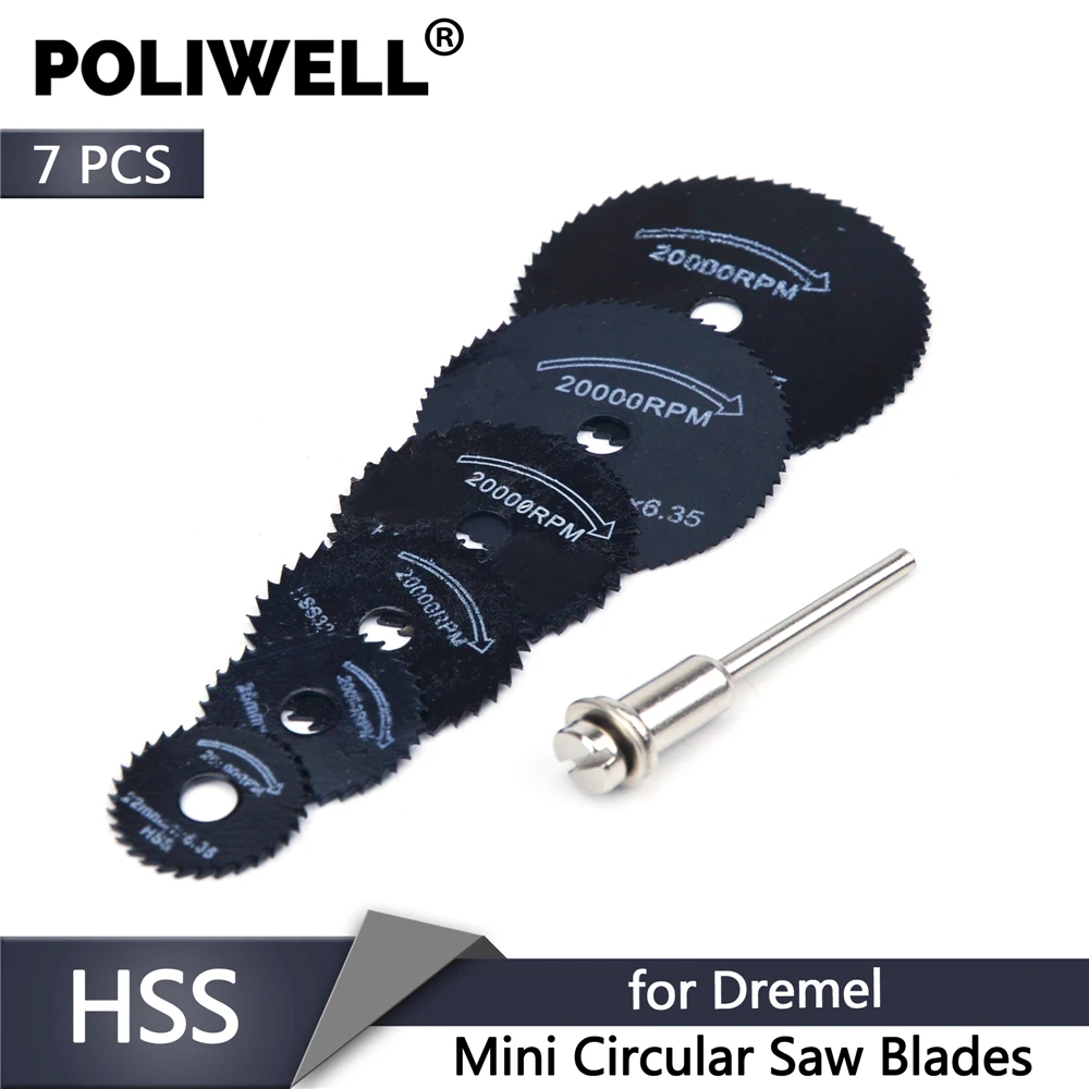 POLIWELL 7 قطعة/المجموعة المحمولة الروتاري أداة التعميم شفرات المنشار البسيطة عجلة أقراص قطع مغزل ل دريميل طاحونة الخشب قطع