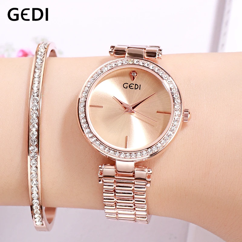

GEDI Rosegold Women Watches Quartz Lady Clock Dress Water Resistant Woman's Watch Fashion Luxury Brand Womens Wristwatch 2019