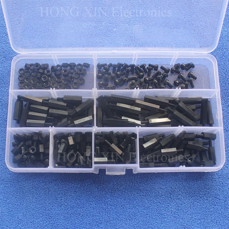 

250Pcs M3 Male-Female Spacers Standoff PA66 PCB Threaded Cross Screws Hex nuts Bolt Assortment kit set Fastener Hardware