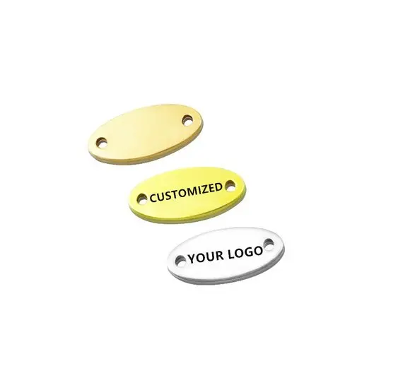 50pcs-custom ihre logo oder design-Laser Gravierte kleidung label-14x6mm 12x22mm 15x35mm Engravable Oval connecter Mini Größe 12x5mm