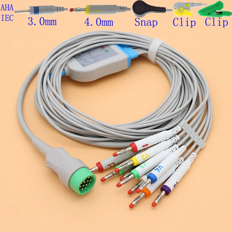 12Pin ECG EKG 10 lead cable and electrode leadwire for Medtronics physio control Lifepak 12 and 15 monitor,AHA/IEC.