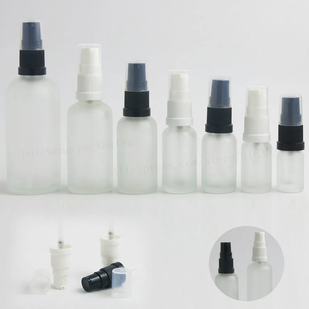 200 x Travel Frost Treatment Pump Glass Bottle Cream Cosmetic Container with Pump 1/6oz 1/3oz 1/2oz 2/3oz 1oz 50ml 100ml