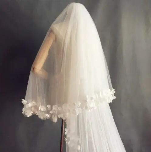 Voile de mariée avec peigne, Appliques de fleurs, accessoires de mariage