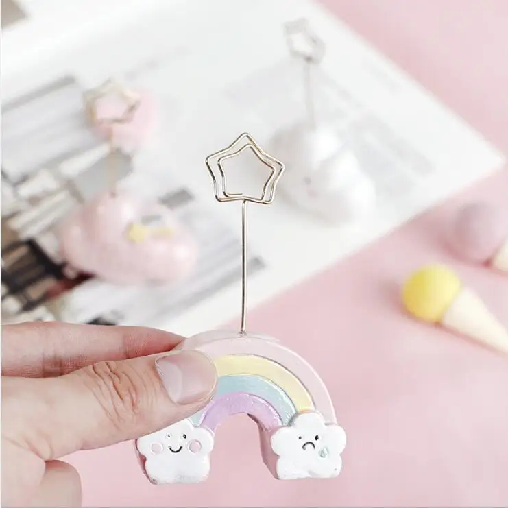 Kawaii Hars Rainbow Cloud Ocean Shell Foto Kaart Memo Clip Holder Wedding Party Clips Desk Decoratieve Gadget Ornament