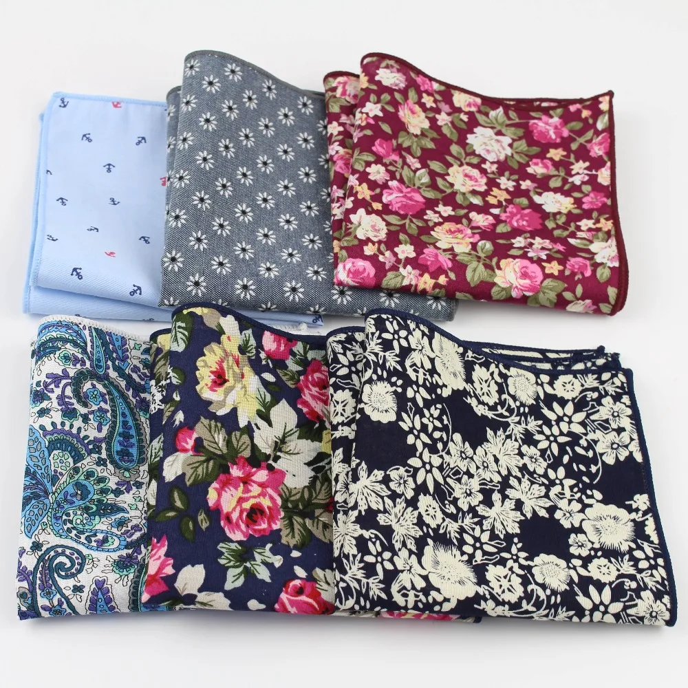 Floral Handkerchief Scarves Vintage Cotton Hankies Men's Pocket Square Handkerchiefs Rose Flower Paisley