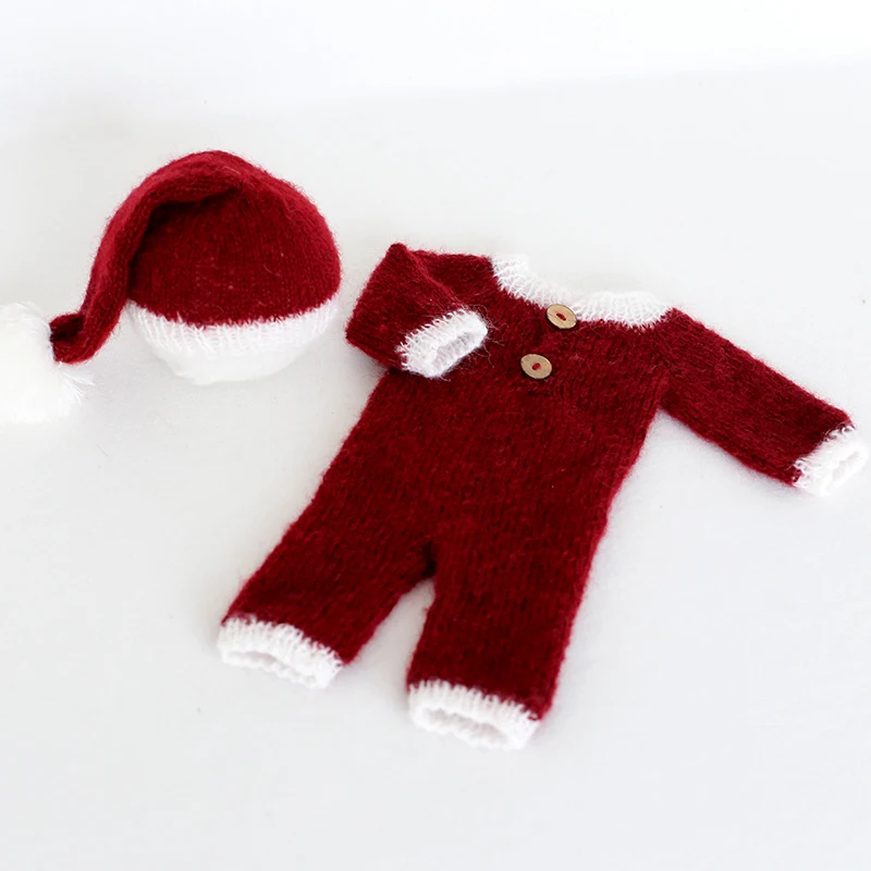 

Santa Suit Newborn Baby Hooded Romper Set Christmas Mohair Soft Hat Bonnet Newborn Photography Props