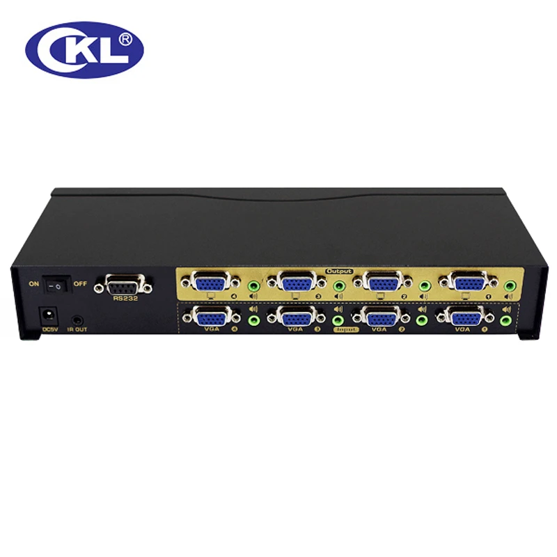 CKL-444R Hoge-end VGA Switch Splitter Box met audio 4 in 4 uit 2048*1536 450 MHz voor PC Monitor wih IR Afstandsbediening RS232 Controle