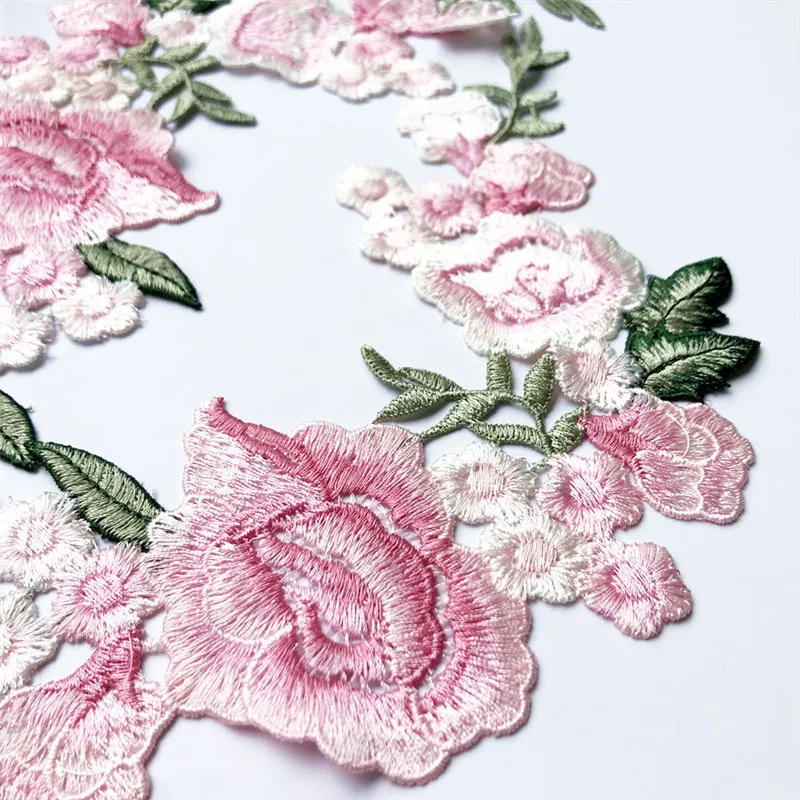 2PCS 27CM Embroidered Sew On Patches Roses Flowers Peony 5 Colors Wedding Appliques Lace Trims For Bride Evening Dress DIY