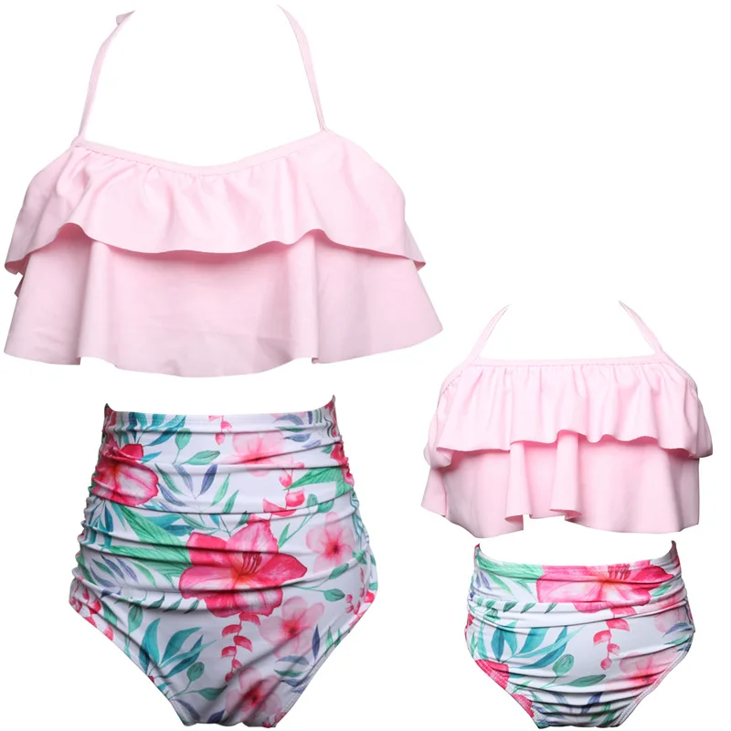 Two Pieces Family Match Swimwear Mother and Daughter Mum and Kid Bikini Bathing Swimsuit Beachwear Mom and Girls Swim Clothes