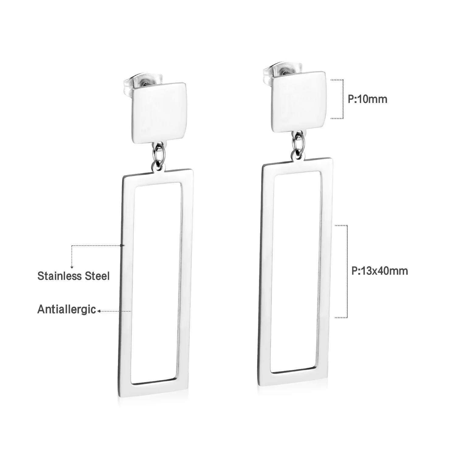 LUXUSTEEL Classic Style Geometry Rectangle Drop Earrings Stainless Steel Golden Color Hollow Out Earrings Fashion Jewelry Party