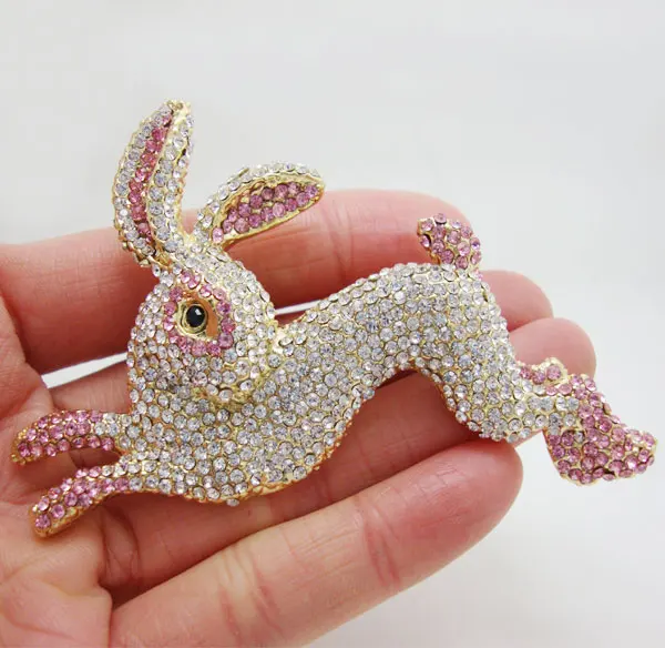 

Pretty Pink Rabbit Animal Crystal Rhinestone Brooch Pin