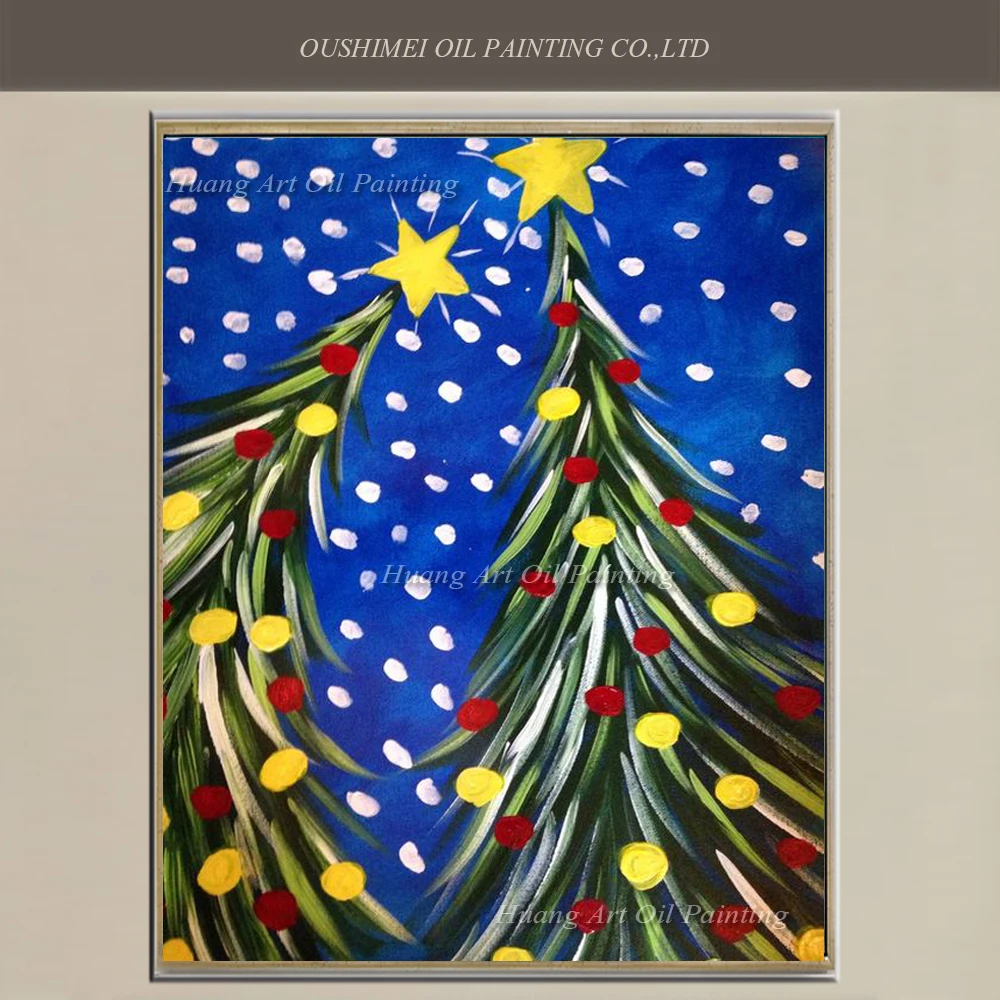 

Hand Painted Abstract Christmas Tree Painting on Canvas Oil Painting Wall Art For Room Decor Modern Blue Sky Landscape Paintings