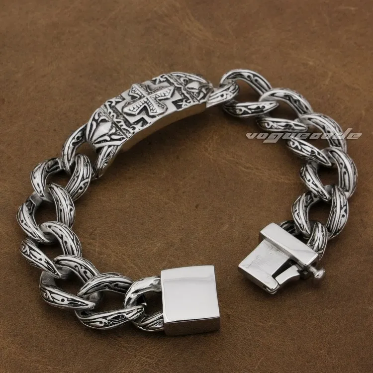 

8 Lengths Solid 316L Stainless Steel Cross Mens Biker Bracelet 5C016 (Length 9.4inch)