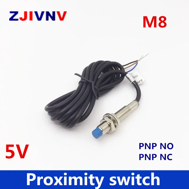 2 pcs/lot 5v proximity switch metal proximity sensor working voltage 5v 3 wires M8 PNP NO/ Normally open, or PNP NC