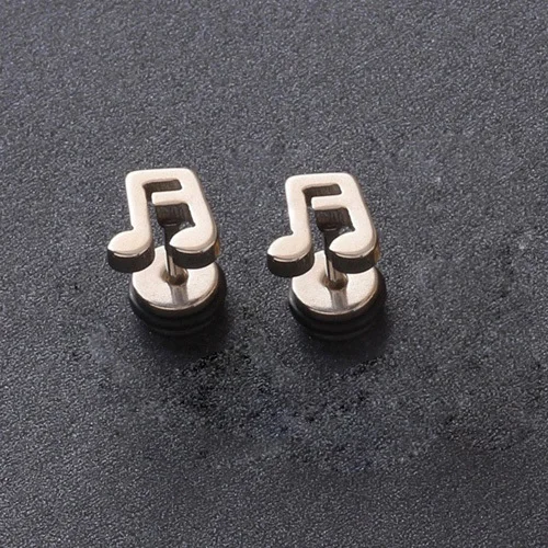 no fade Delicate  Fashion small Cute Lovely Musical Note Titanium Stud Earrings medical for Boy Girls Earring Jewelry men