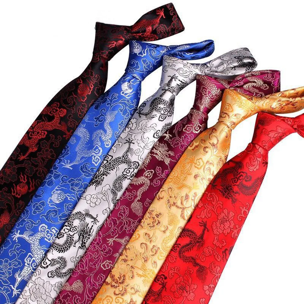 Men Wide 9CM Necktie Chinese Style Dragon Floral Jacquard Wedding Formal Ties BWTQN0096