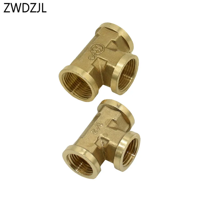

Brass Female 1/2 3/4 inch Tee Connector 3 Way copper metal threaded water pipe connector T-Shape Fitting 6pcs
