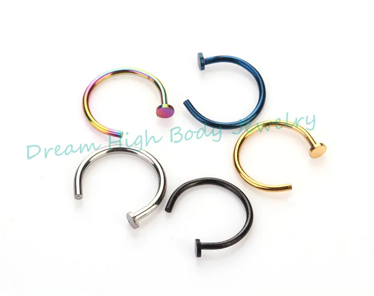 Top Quality Surgical Steel Nose Hoop Ear Ring Stud Eyebrow Cartilage Tragus Piercing Black Gold Color Rainbow 0.8MM Choose Color