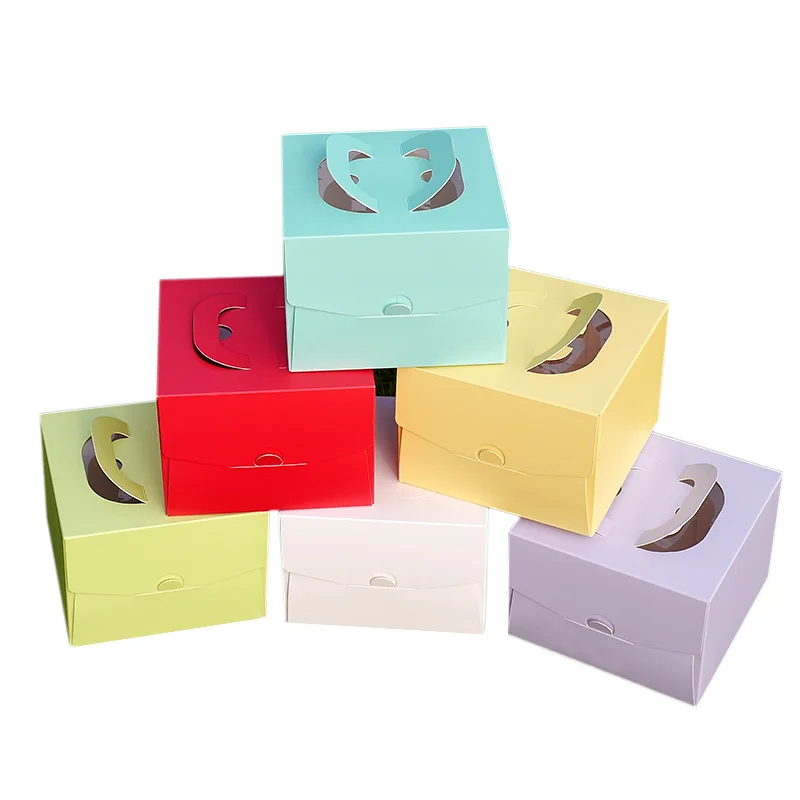 

Free shipping 25Pcs/ Set 4inch 16*16*11.5cm Thick kraft paper Cake box packing box Portable mousse pastry box with window