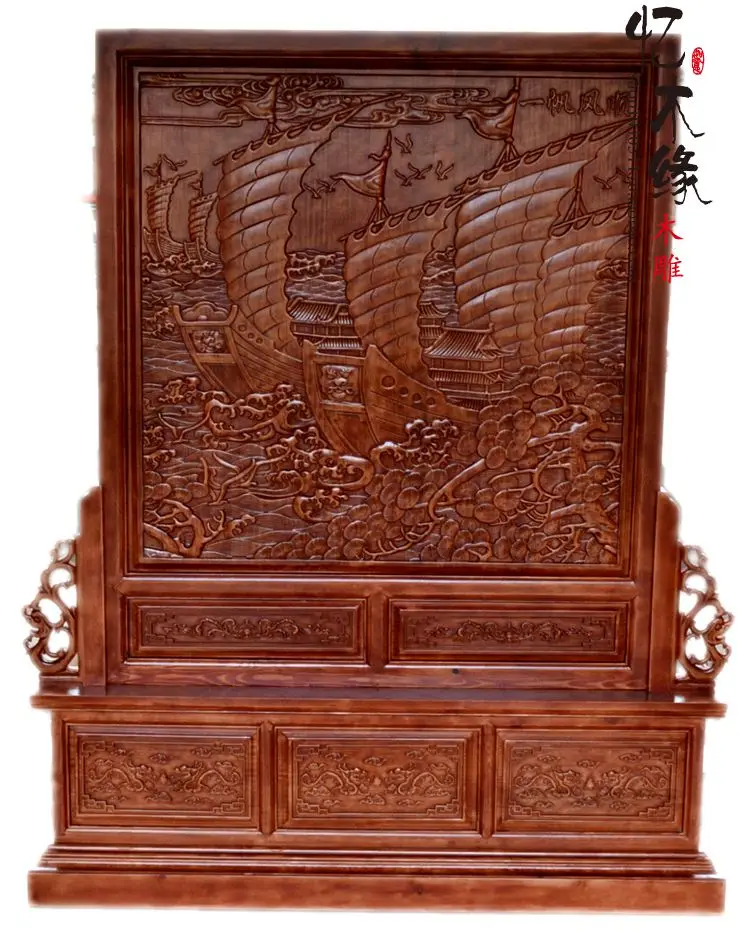 Dongyang woodcarving screen screen solid wood floor Everything is going smoothly. living room partition double-sided carving pla