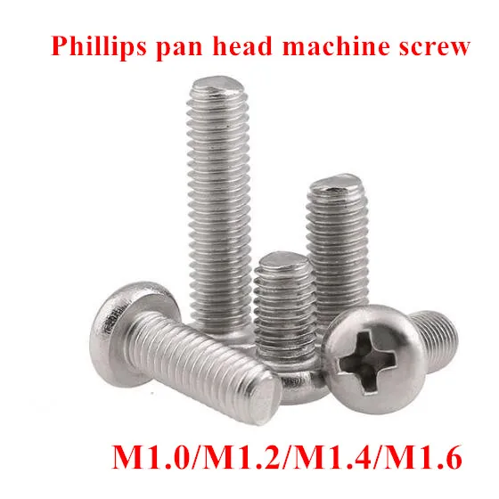 200pcs PM M1.0 M1.2 M1.4 M1.6 DIN7985 GB818 304 Stainless steel Cross Recessed pan head screw Phillips screws